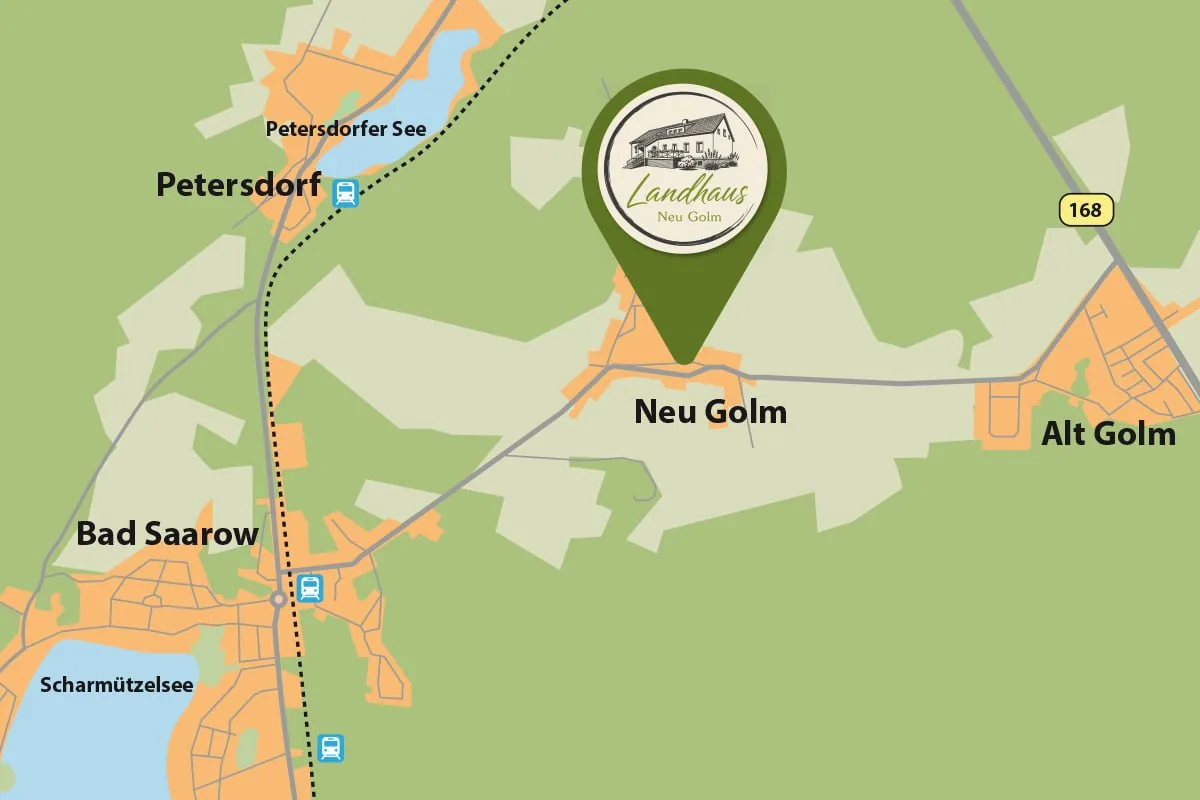 Illustrierte Lagekarte des Landhauses Neu Golm zwischen Bad Saarow, Petersdorf und Alt Golm